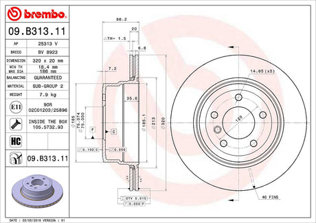 Product of Brembo 09B31311C02 Vented 1 Piece Brake Rotor 