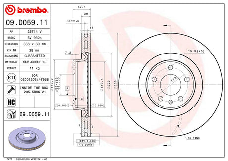 Product of Brembo 09D05911C02 Vented 1 Piece Brake Rotor 
