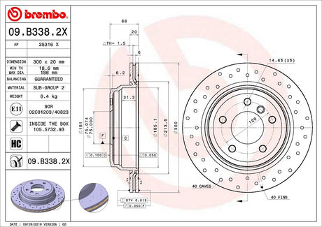 Product of Brembo 09B3382XC02 Xtra Vented Cross Drilled 1 Piece Brake Rotor 