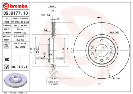 Product of Brembo 09917711C02 Vented 1 Piece Brake Rotor 