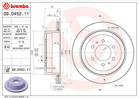 Product of Brembo 09D45211C02 Vented 1 Piece Brake Rotor 