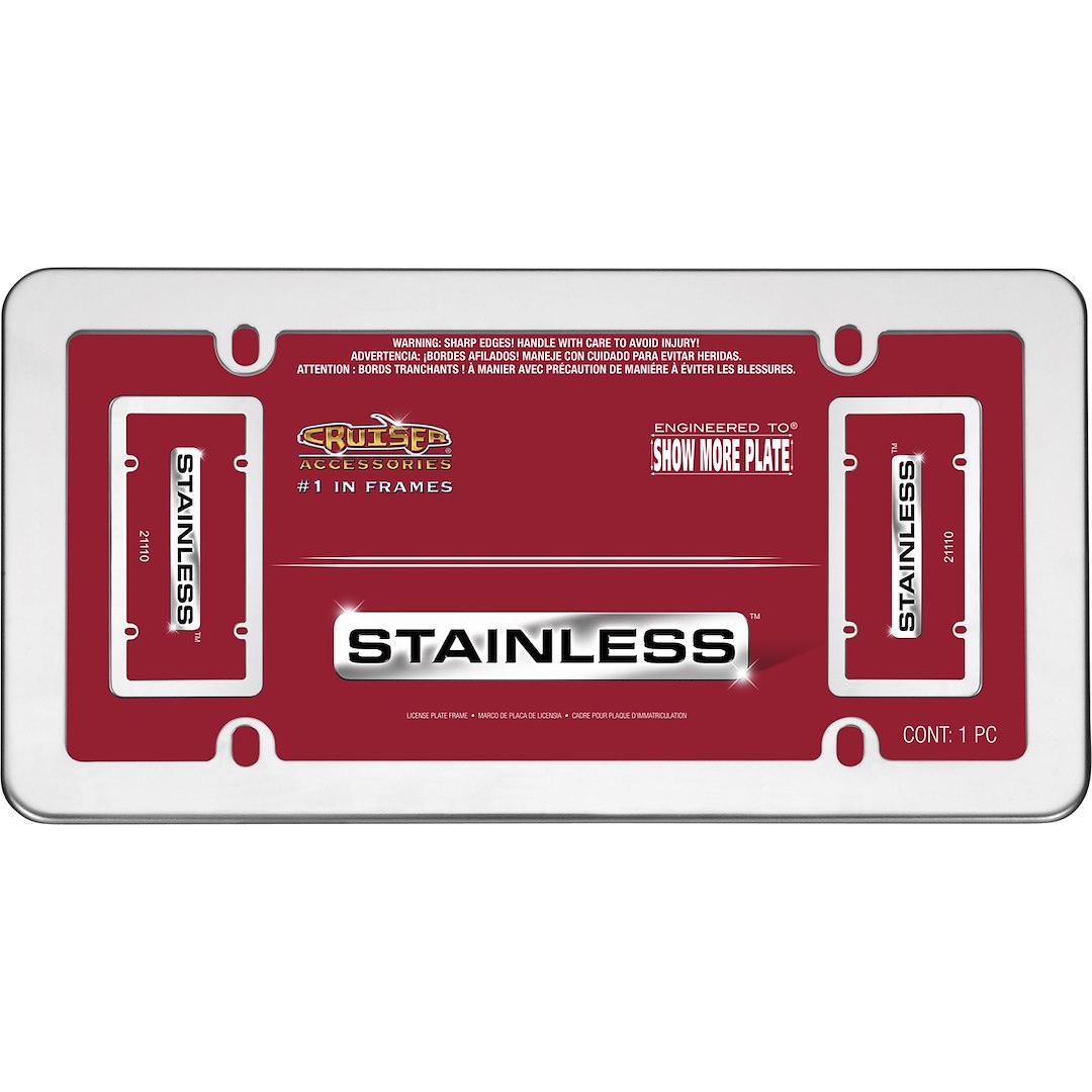 Cruiser 21110 License Plate Frame||21110_P01-Stainless_Stainless_Steel-Inpack.Jpg||86||c3421110||963258