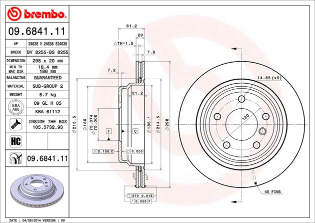 Product of Brembo 09684111C02 Vented 1 Piece Brake Rotor 