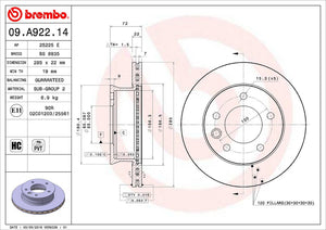 Product of Brembo 09A92214C02 Vented 1 Piece Brake Rotor 