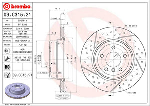 Product of Brembo 09C31521C02 Vented Cross Drilled 1 Piece Brake Rotor 