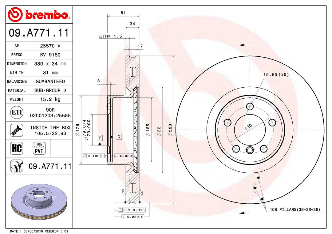 Product of Brembo 09A77111C02 Vented 1 Piece Brake Rotor 