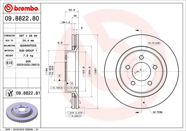 Product of Brembo 09882281C02 Vented 1 Piece Brake Rotor 