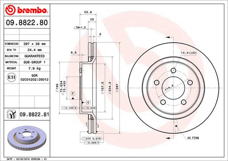Product of Brembo 09882281C02 Vented 1 Piece Brake Rotor 