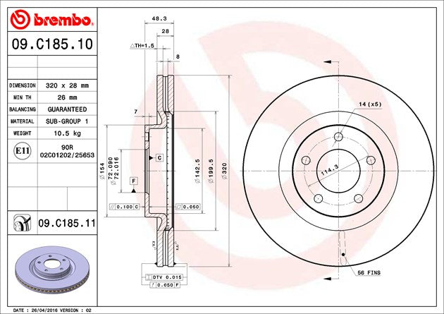 Product of Brembo 09C18511C02 Vented 1 Piece Brake Rotor 