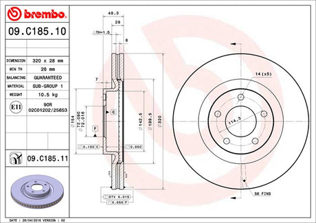 Product of Brembo 09C18511C02 Vented 1 Piece Brake Rotor 