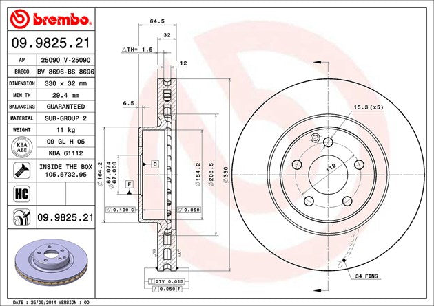 Brembo 09982521c02 Brake Rotor||||86||brm09982521||1890164