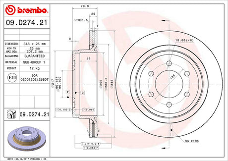 Product of Brembo 09D27421C02 Vented 1 Piece Brake Rotor 