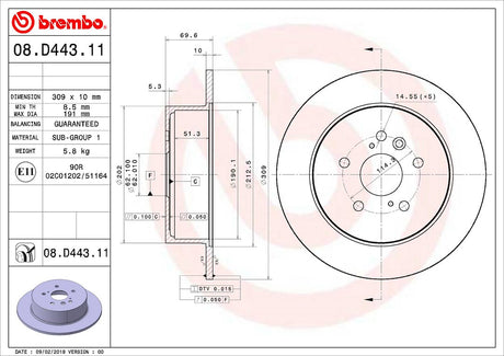 Product of Brembo 08D44311C02 Solid 1 Piece Brake Rotor 