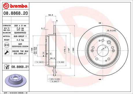 Product of Brembo 08886821C02 Solid 1 Piece Brake Rotor 