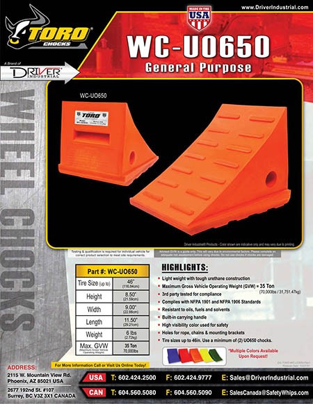 Driver Industrial Opco Llc Wc-Uo650 Wheel Chock||ds-Toro-Gp-Wc-Uo650-Revi.Jpg||87||drvwcuo650||1083715