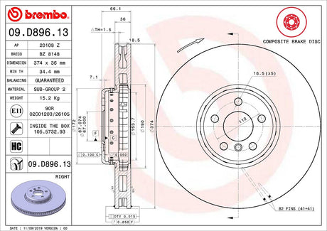 Product of Brembo 09D89613C02 Vented 1 Piece Brake Rotor 