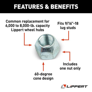 Product of Lippert Components 134581 60 Degree Conical Bulge 9/16x18 Lug Nut 