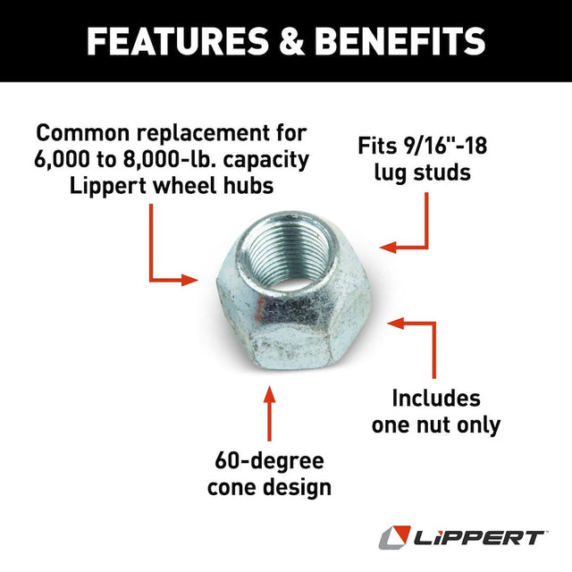 Product of Lippert Components 134581 60 Degree Conical Bulge 9/16x18 Lug Nut 