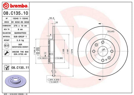 Product of Brembo 08C13511C02 Solid 1 Piece Brake Rotor 