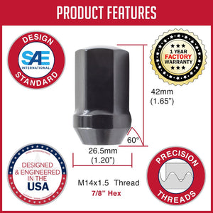 Product of Coyote Wheel Accessories 53K548BLK 60 Degree Conical 14x1.5 Lug Nut 