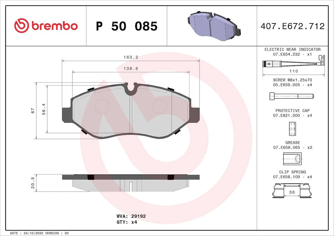 Product of Brembo P50085 Brake Pad - Set Of 4 