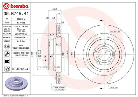 Product of Brembo 09B74541C02 Vented 1 Piece Brake Rotor 