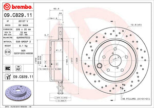 Product of Brembo 09C82911C02 Vented Cross Drilled 1 Piece Brake Rotor 