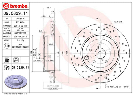Product of Brembo 09C82911C02 Vented Cross Drilled 1 Piece Brake Rotor 