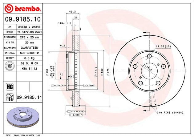 Product of Brembo 09918511C02 Vented 1 Piece Brake Rotor 