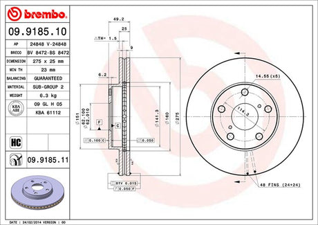 Product of Brembo 09918511C02 Vented 1 Piece Brake Rotor 