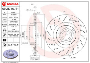 Product of Brembo 09B74661C02 Vented Cross Drilled 1 Piece Brake Rotor 