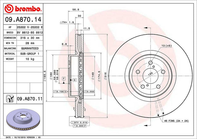 Product of Brembo 09A87011C02 Vented 1 Piece Brake Rotor 