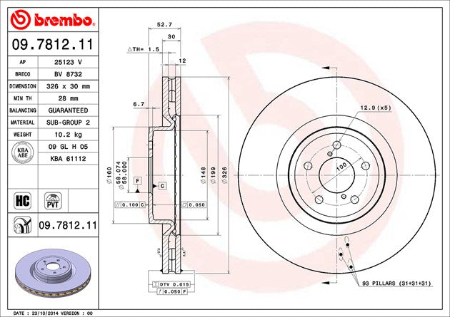 Product of Brembo 09781211C02 Vented 1 Piece Brake Rotor 