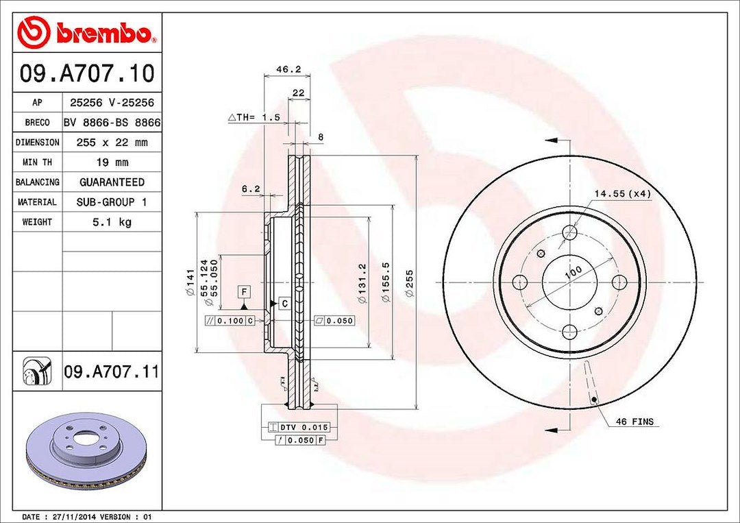 Product of Brembo 09A70711C02 Vented 1 Piece Brake Rotor 