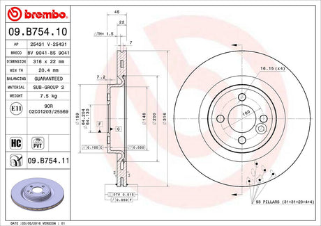 Product of Brembo 09B75411C02 Vented 1 Piece Brake Rotor 
