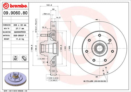 Product of Brembo 09906080C02 Vented 1 Piece Brake Rotor 