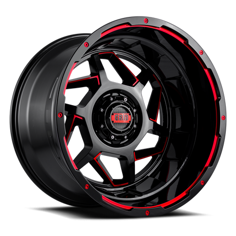 Product of Grid Wheels 22x12 Black With Red Accents Wheel - 6x5.31 Bolt Pattern 