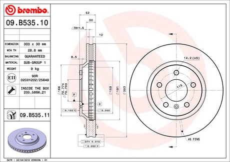 Product of Brembo 09B53511C02 Vented 1 Piece Brake Rotor 