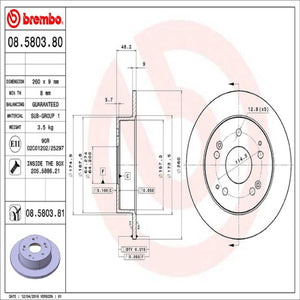 Product of Brembo 08580381C02 Solid 1 Piece Brake Rotor 