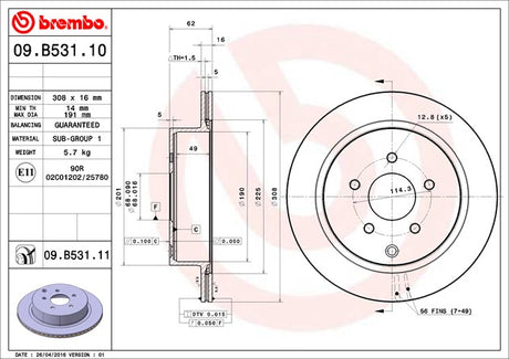 Product of Brembo 09B53111C02 Vented 1 Piece Brake Rotor 