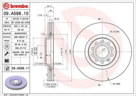 Product of Brembo 09A59811C02 Vented 1 Piece Brake Rotor 