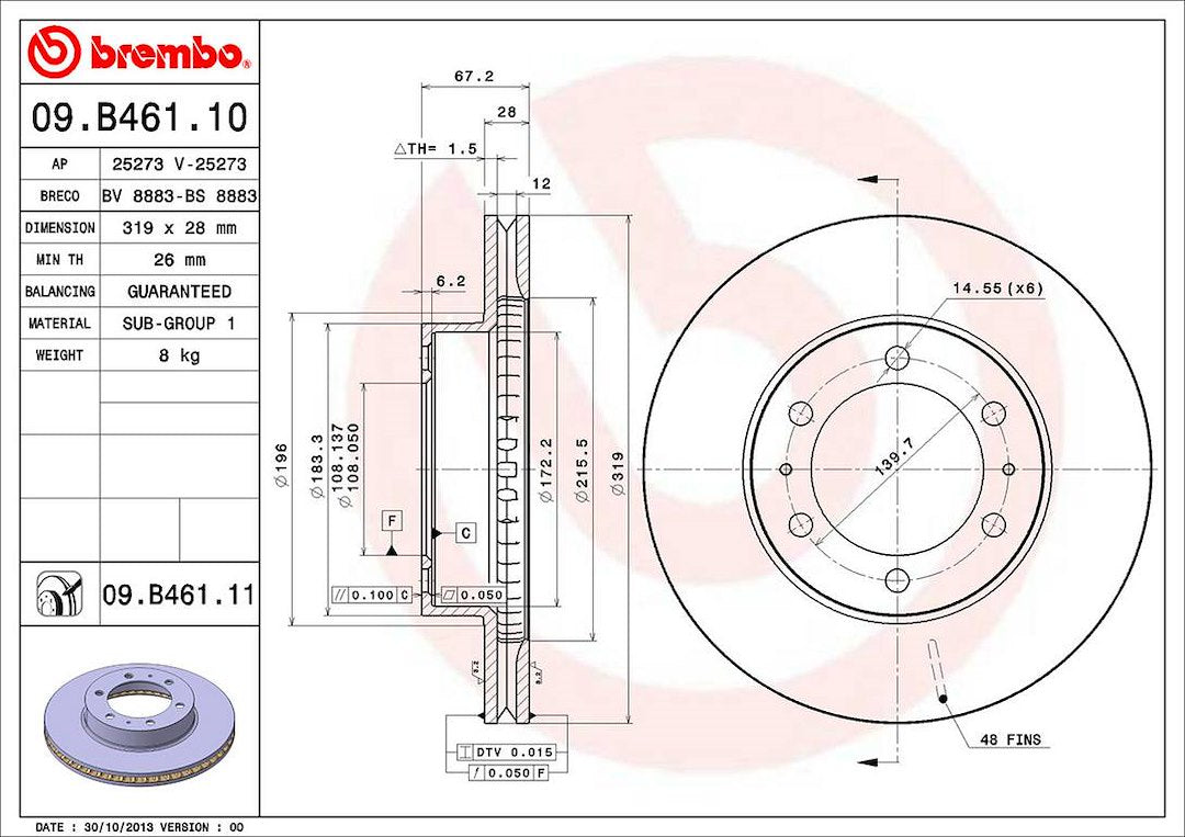 Product of Brembo 09B46111C02 Vented 1 Piece Brake Rotor 