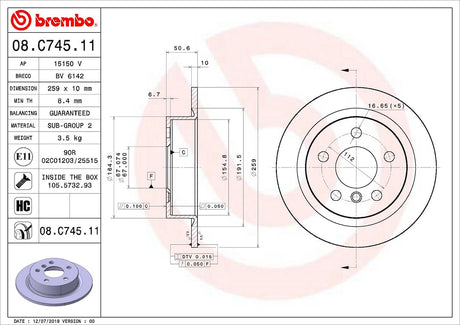 Product of Brembo 08C74511C02 Solid 1 Piece Brake Rotor 