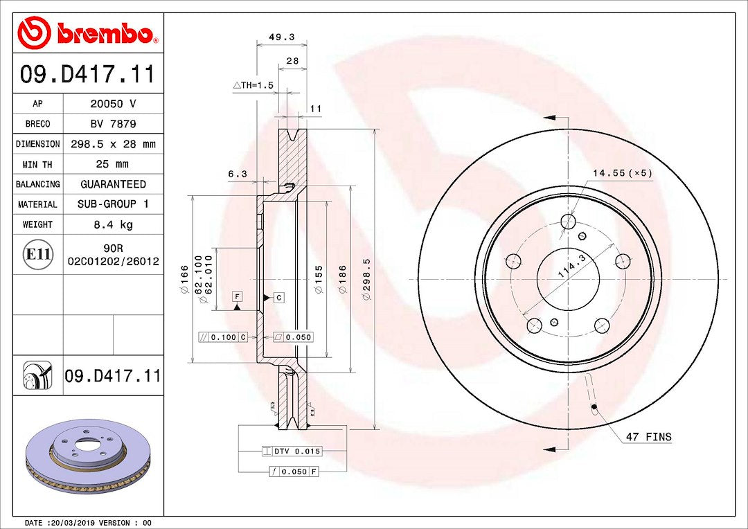 Product of Brembo 09D41711C02 Vented 1 Piece Brake Rotor 