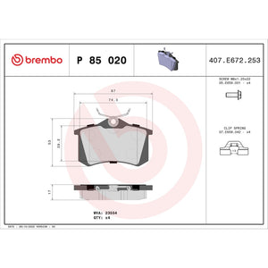 Brembo P85020 Brake Pad||p85020_Drw.Jpg||87||brmp85020||1754209