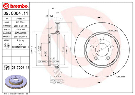 Product of Brembo 09C00411C02 Vented 1 Piece Brake Rotor 