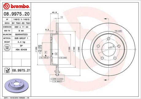Product of Brembo 08997521C02 Solid 1 Piece Brake Rotor 