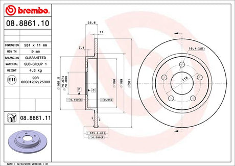 Product of Brembo 08886111C02 Solid 1 Piece Brake Rotor 