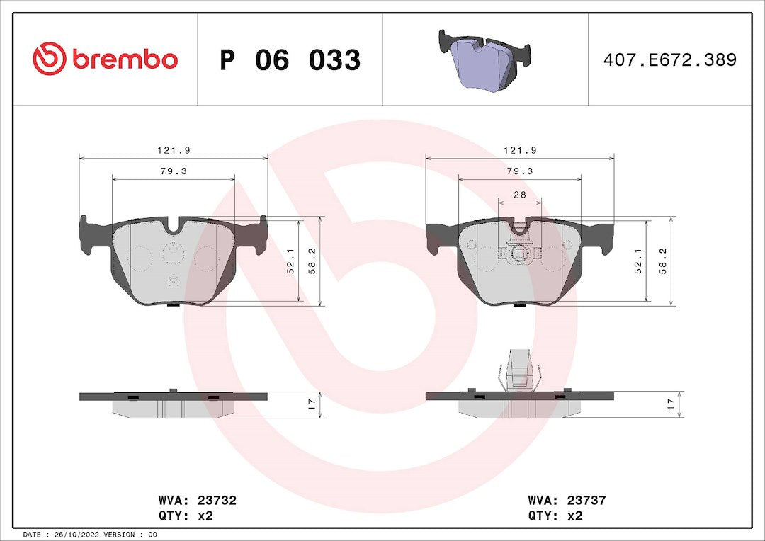 Product of Brembo P06033 Brake Pad - Set Of 4 