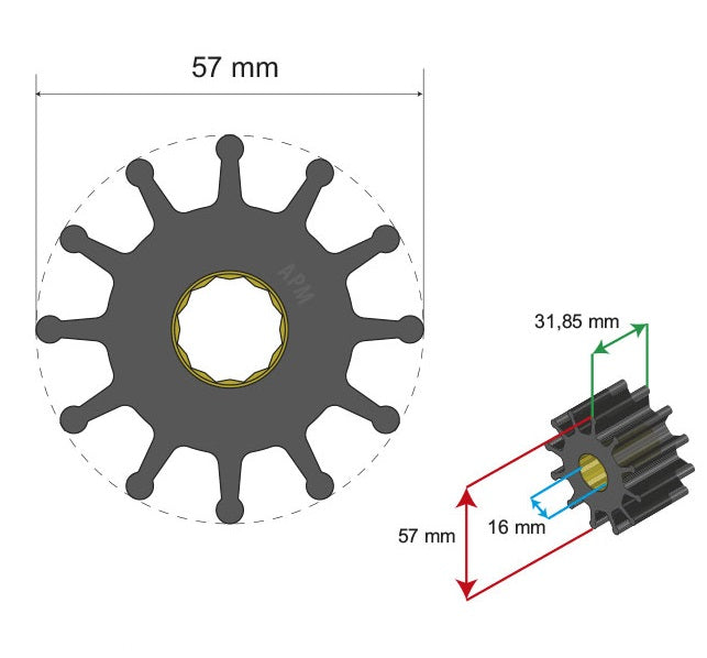 Albin 06-01-037 Water Pump Impeller||06-01-037_2.Jpg||87||a9a0601037||1486329